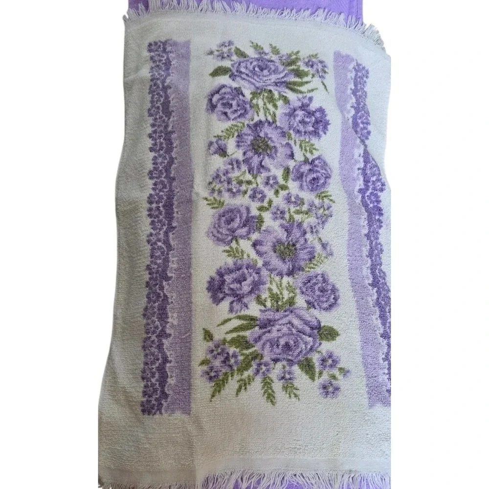 Vintage Sears Purple Cotton Towel 4 Piece Set & Cannon 1 White w/Purple Hand Twl